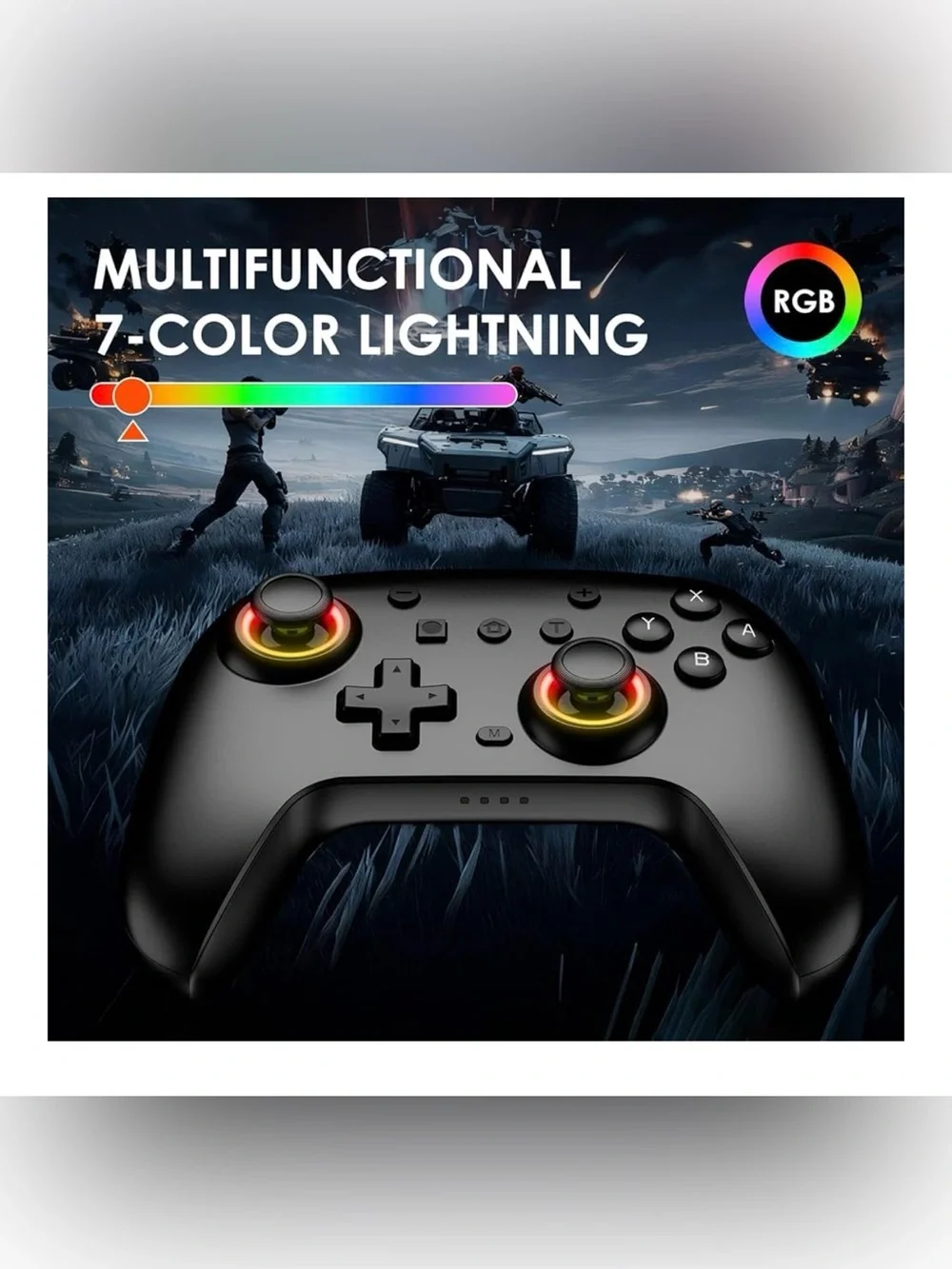 Wireless Black Game Controller with RGB Joystick Accent